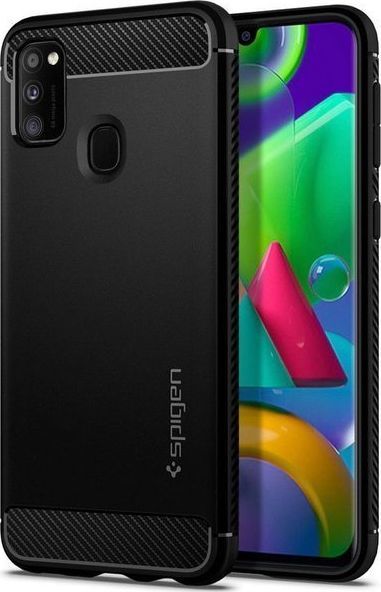 Spigen Etui Spigen Rugged Armor do Samsung Galaxy M21 Matte Black + Szkło 3mk uniwersalny 1