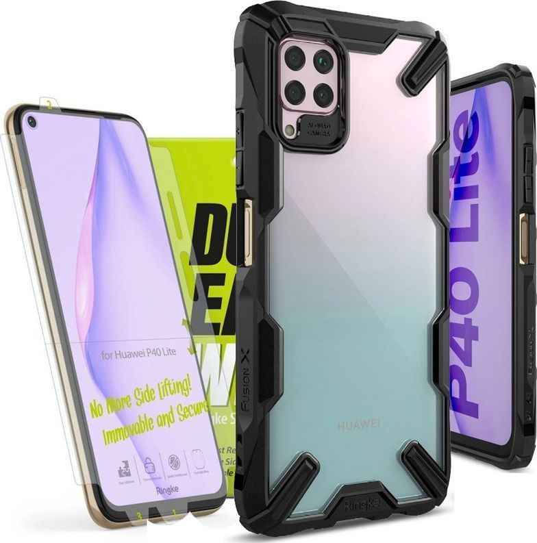 Ringke Etui Ringke Fusion X do Huawei P40 Lite Black + 2x Folia Ringke uniwersalny 1