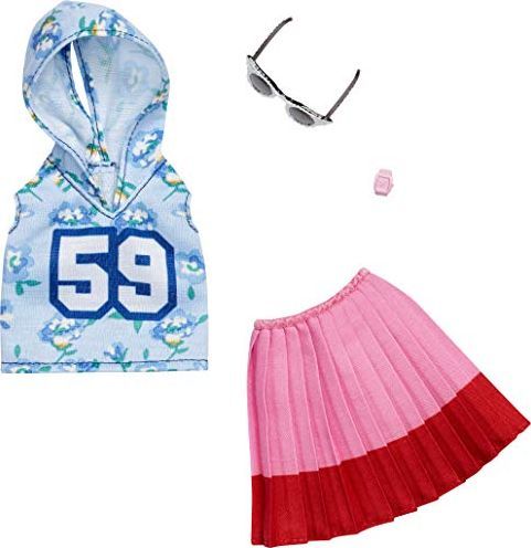 Mattel Mattel-Barbie - FXJ10 - Fashion # 1 - bluza z kapturem bez rękawów i plisowana spódnica, w tym okulary i bransoletka, sukienka, moda, moda, odzież odpowiednia dla Barbie 1