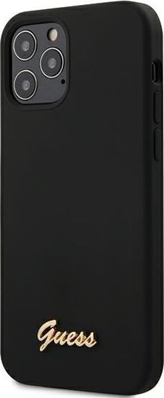 Guess Guess GUHCP12MLSLMGBK iPhone 12/12 Pro 6,1 black/czarny hardcase Silicone Script Gold Logo 1