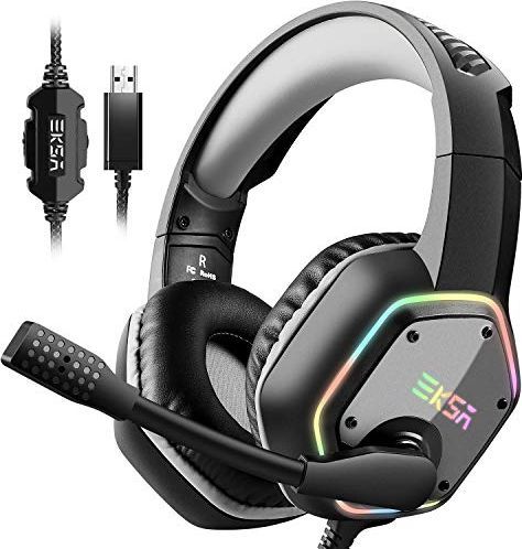Słuchawki Eksa zestaw słuchawkowy EKSA E1000 na PS4 PC, Słuchawki do gier z dźwiękiem przestrzennym 7.1 Sterownik 50MM i mikrofonem , kolorowe światło RGB, do laptopa Tablet Mac (czarny) 1