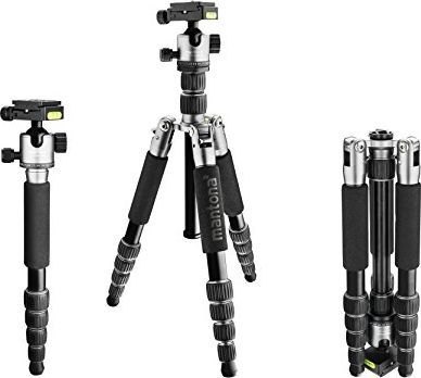 Statyw Mantona Lekki podróżnik Mantona - lekki aluminiowy statyw podróżny, niezwykle lekki 1,1 kg i kompaktowy 30,5 cm, funkcja na jednej nodze, panoramiczna głowica kulowa 360do Arca-Swiss, z torbą, czarno-szara 1