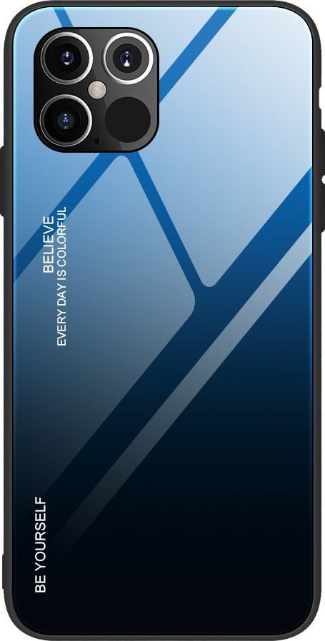 Hurtel Gradient Glass etui pokrowiec nakładka ze szkła hartowanego iPhone 12 6,7'' czarno-niebieski 1