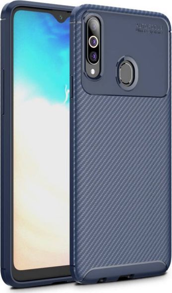 Etui SAMSUNG GALAXY A20S Pancerne Shockproof Carbon Fiber niebieskie 1