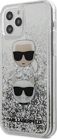 Karl Lagerfeld Etui Karl Lagerfeld KLHCP12LKCGLSL do iPhone 12 6,7 Pro Max srebrny/silver hardcase Liquid Glitter Karl&Choupette 1