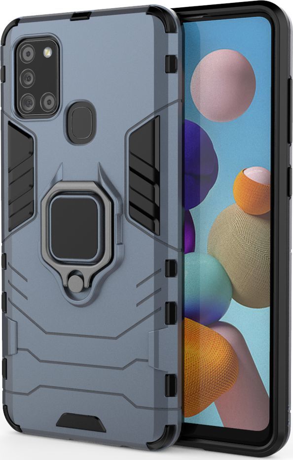 Hurtel Ring Armor pancerne hybrydowe etui pokrowiec + magnetyczny uchwyt Samsung Galaxy A21S niebieski uniwersalny 1