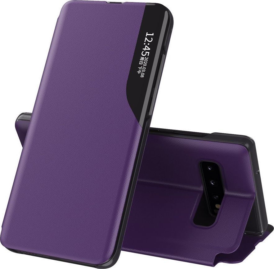 Hurtel Eco Leather View Case elegancki futerał etui z klapką i funkcją podstawki Samsung Galaxy S10+ (S10 Plus) fioletowy uniwersalny 1