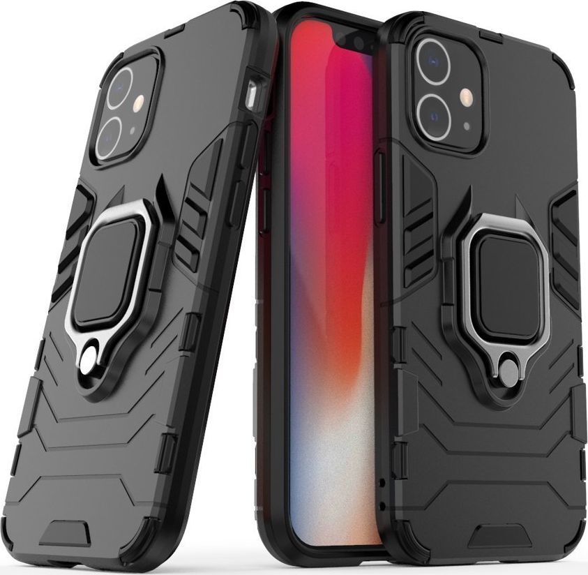 Hurtel Ring Armor pancerne hybrydowe etui pokrowiec + magnetyczny uchwyt iPhone 12 mini czarny uniwersalny 1