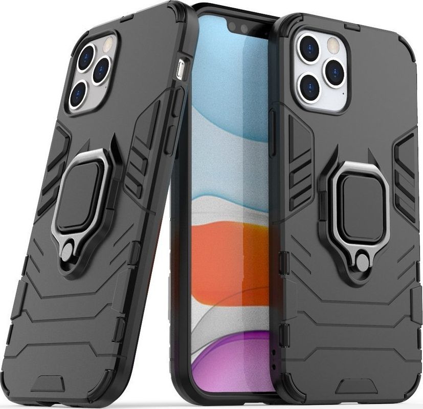 Hurtel Ring Armor pancerne hybrydowe etui pokrowiec + magnetyczny uchwyt iPhone 12 Pro / iPhone 12 czarny uniwersalny 1