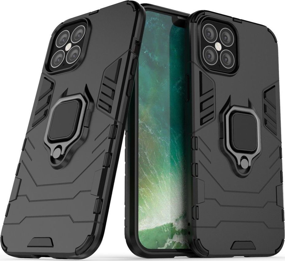 Hurtel Ring Armor pancerne hybrydowe etui pokrowiec + magnetyczny uchwyt iPhone 12 Pro Max czarny uniwersalny 1