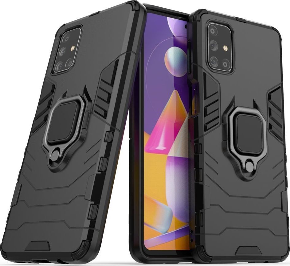Hurtel Ring Armor pancerne hybrydowe etui pokrowiec + magnetyczny uchwyt Samsung Galaxy M31s czarny uniwersalny 1