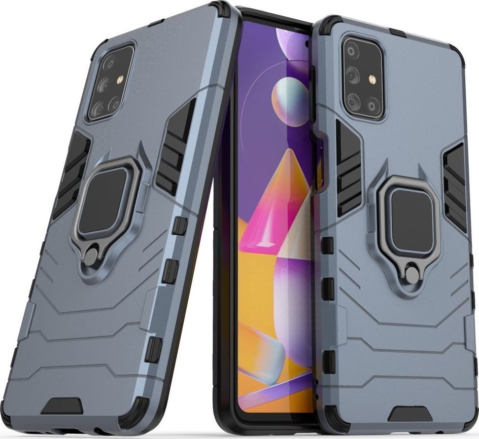 Hurtel Ring Armor pancerne hybrydowe etui pokrowiec + magnetyczny uchwyt Samsung Galaxy M31s niebieski uniwersalny 1