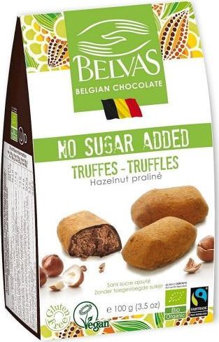 Belvas Belgijskie czekoladki trufle z orzechami laskowymi bez dodatku cukrów bezglutenowe Bio 100 g - Belvas 1