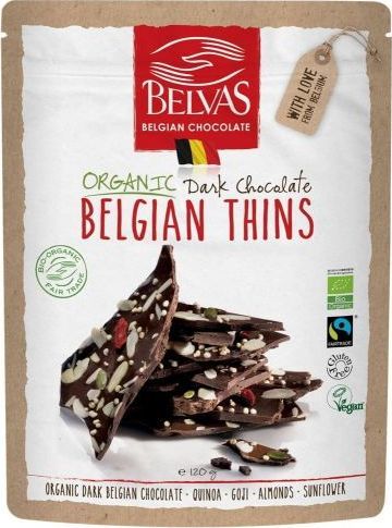 Belvas Kawałki czekolady gorzkiej z migdałami, quinoa, jagodami goji BIO 100g - Belvas 1
