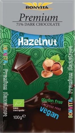 BONVITA CZEKOLADA PREMIUM GORZKA 71% Z ORZECHAMI BEZ LAKTOZY BEZGLUTENOWA BIO 100 g - BONVITA 1