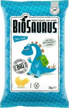 BioSaurus Chrupki kukurydziane Dinozaury z solą morską bezglutenowe BIO 30 g Cibi 1