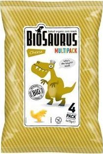 BioSaurus Chrupki kukurydziane Dinozaury o smaku serowym bezglutenowe BIO 4x15 g BioSaurus 1