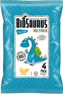 BioSaurus Chrupki kukurydziane Dinozaury z solą morską bezlutenowe BIO 4x15 g BioSaurus 1