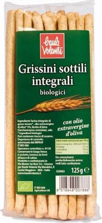 Ecor Paluszki Grissini pełnoziarniste BIO 125 g Baule Volante 1