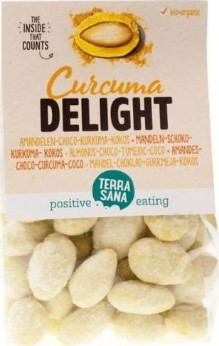 Terrasana MIGDAŁY W CZEKOLADZIE BIAŁEJ, KURKUMIE I KOKOSIE BIO 150 g - TERRASANA 1