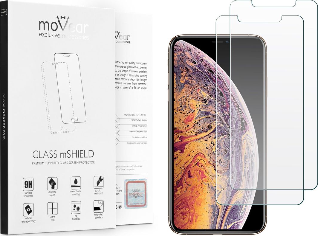moVear 2 szt. | Matowe Szkło Hartowane na Apple iPhone Xs MAX | do etui, 9H | moVear GLASS mSHIELD 2.5D MATT Standard 1