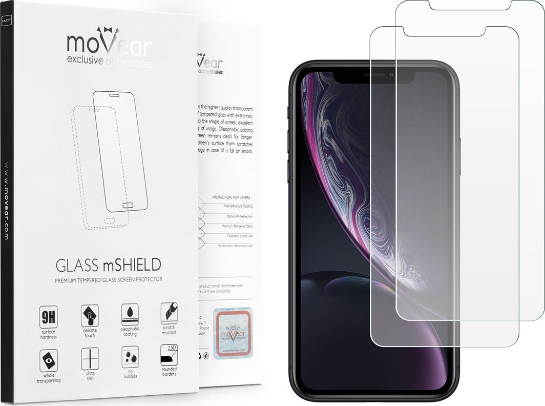 moVear 2 szt. | Matowe Szkło Hartowane na Apple iPhone Xr | do etui, 9H | moVear GLASS mSHIELD 2.5D MATT Standard 1