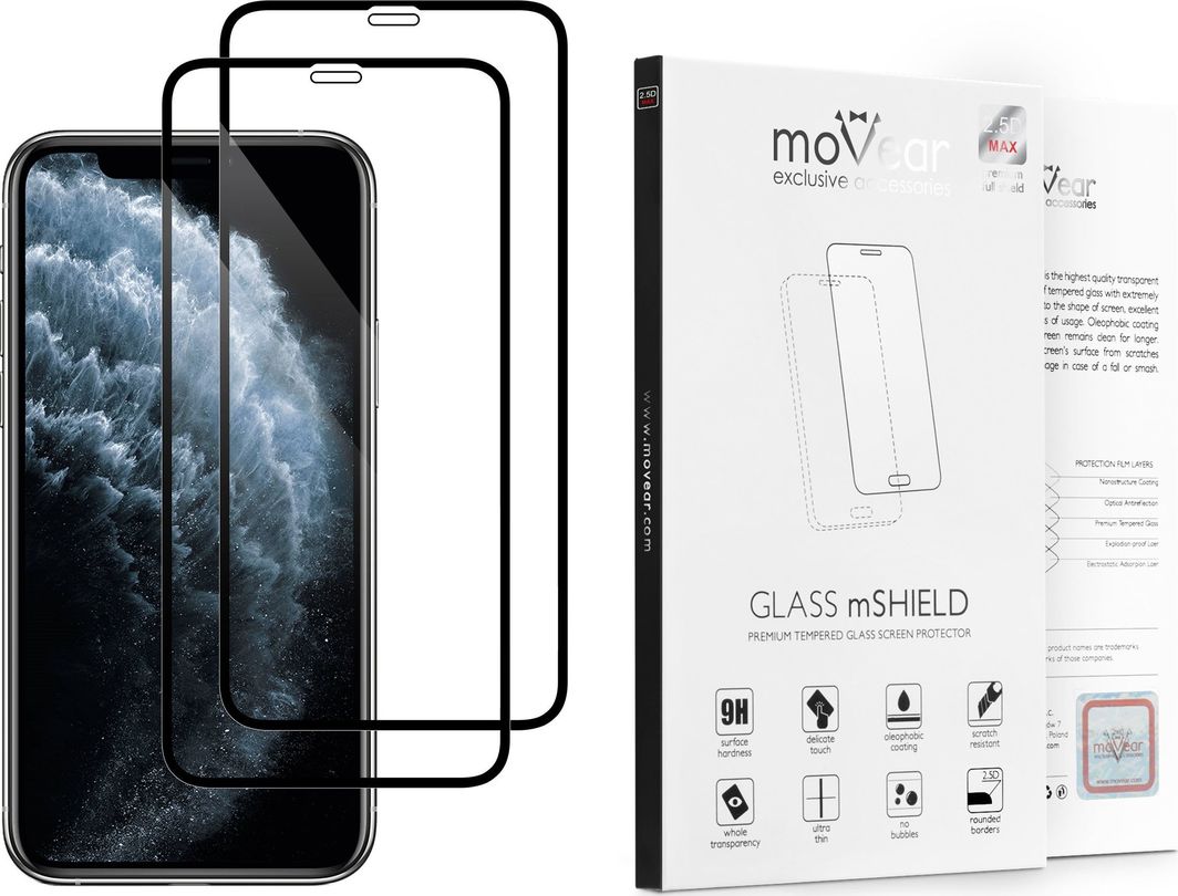 moVear 2 szt. | Szkło Hartowane na Apple iPhone 11 Pro Max | do etui, 9H | moVear GLASS mSHIELD 2.5D MAX Standard 1