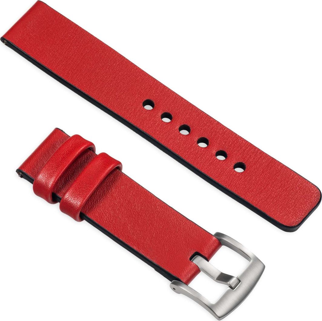 moVear Polski Elegancki Skórzany pasek 22mm rozmiar M/L do zegarka / smartwatcha | Czerwony moVear uBand S1 Standard 1