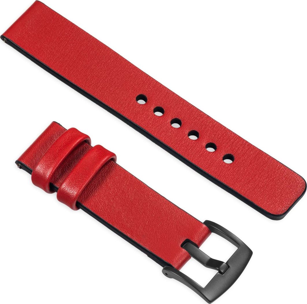 moVear Polski Elegancki Skórzany pasek 22mm rozmiar M/L do zegarka / smartwatcha | Czerwony moVear uBand S1 Standard 1