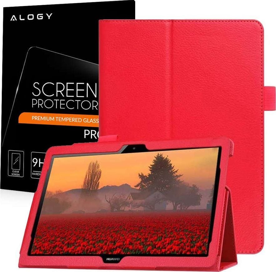 Etui na tablet Alogy Etui obudowa Alogy stojak do Huawei MediaPad T5 10.1 Czerwone + Szkło Alogy uniwersalny 1