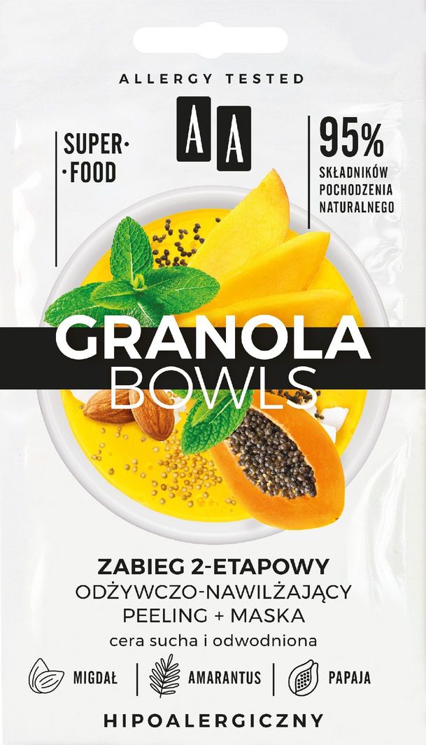 AA Granola Bowls zabieg peeling+maska cera sucha i odwodniona 1