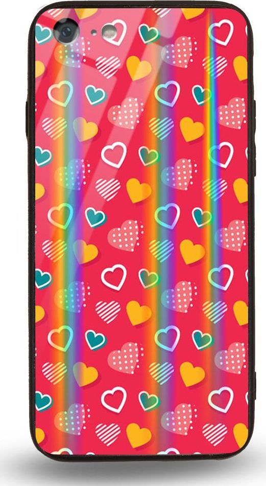 Mojworld Etui na Apple iPhone 7 / 8 - Rainbow Case - Lovely hearts - Red background 1