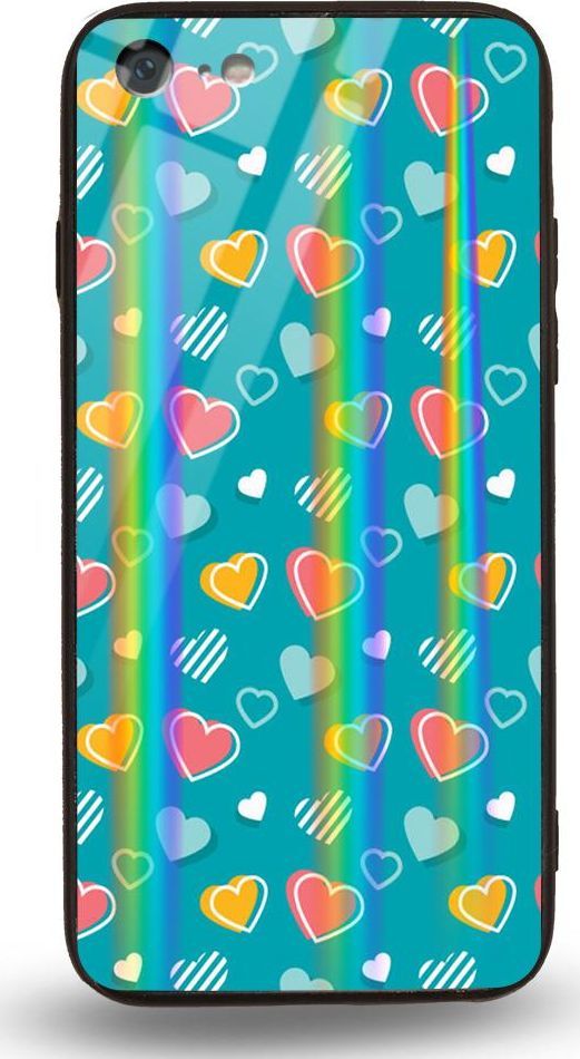 Mojworld Etui na Apple iPhone 7 / 8 - Rainbow Case - Lovely hearts - Blue background 1