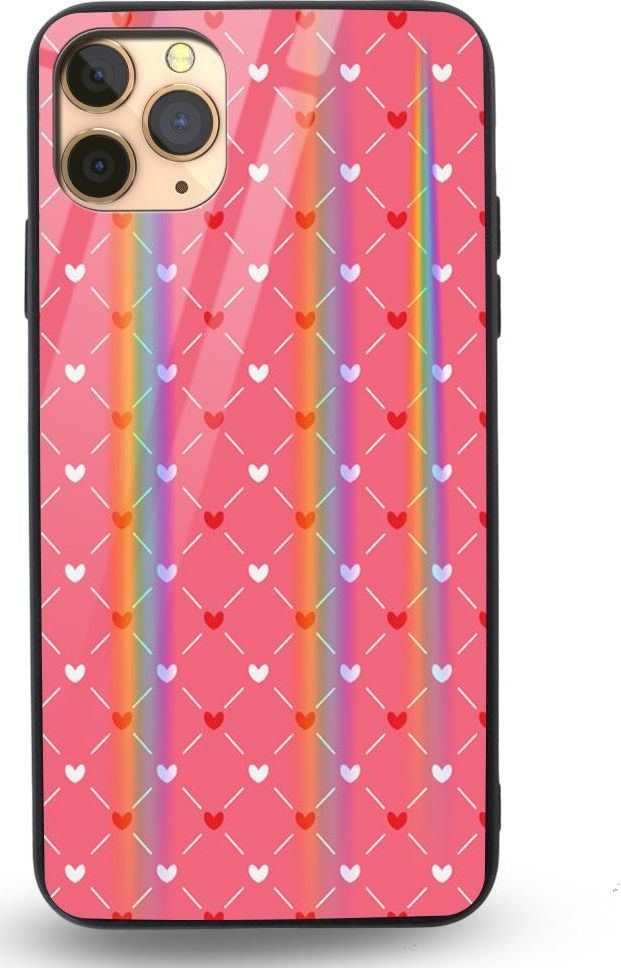 Mojworld Etui na Apple iPhone 11 Pro - Rainbow Case - Small red hearts - pink background 1