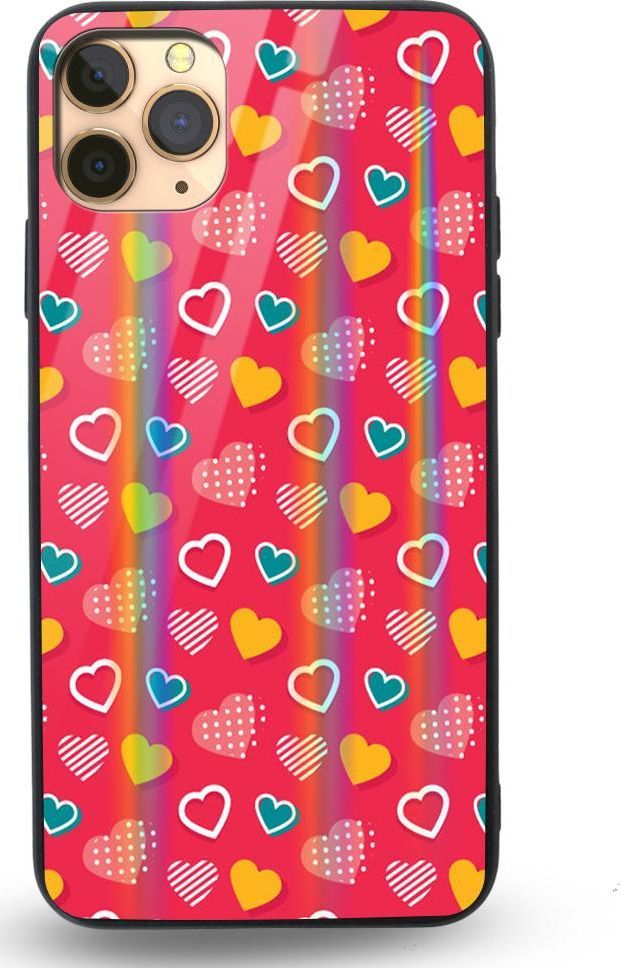 Mojworld Etui na Apple iPhone 11 Pro Max - Rainbow Case - Lovely hearts - Red background 1
