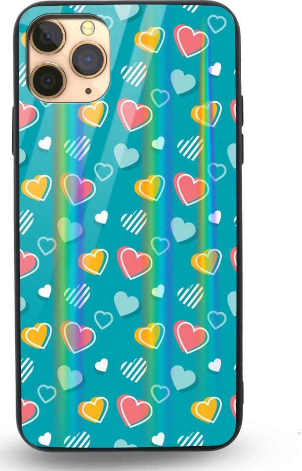 Mojworld Etui na Apple iPhone 11 Pro Max - Rainbow Case - Lovely hearts - Blue background 1