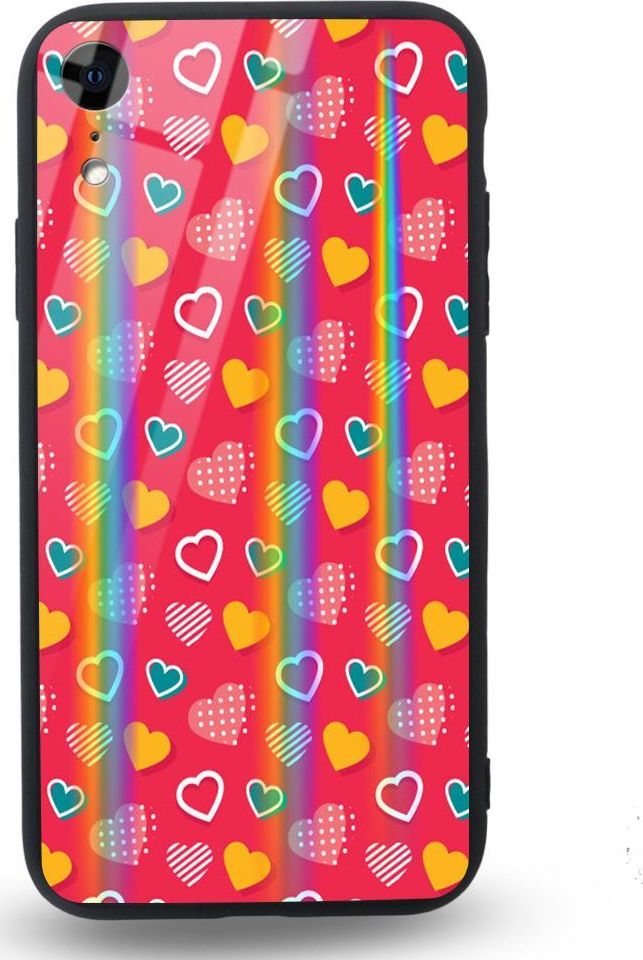 Mojworld Etui na Apple iPhone XR - Rainbow Case - Lovely hearts - Red background 1