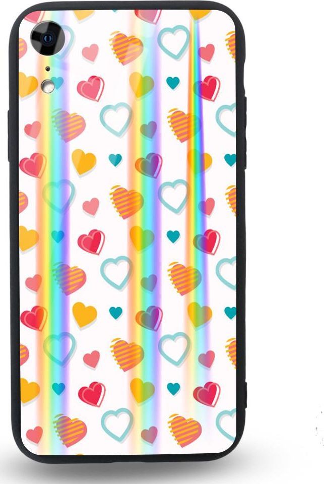 Mojworld Etui na Apple iPhone XR - Rainbow Case - Lovely hearts - White background 1