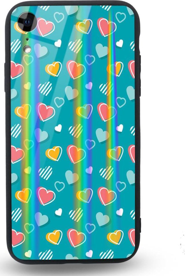 Mojworld Etui na Apple iPhone XR - Rainbow Case - Lovely hearts - Blue background 1
