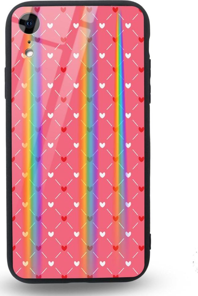 Mojworld Etui na Apple iPhone XR - Rainbow Case - Small red hearts - pink background 1