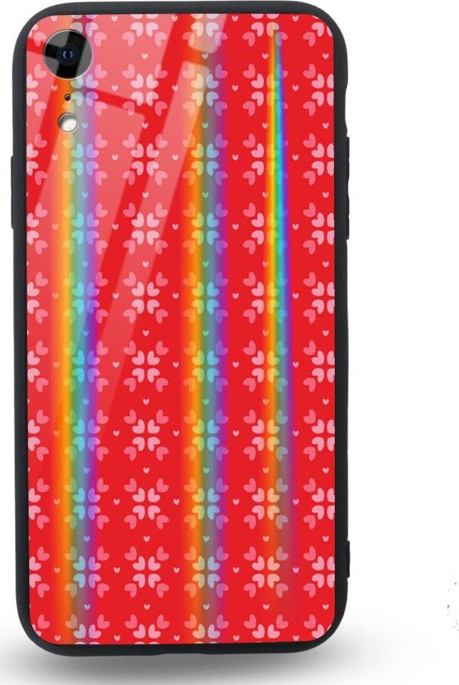 Mojworld Etui na Apple iPhone XR - Rainbow Case - Small red hearts - red background 1