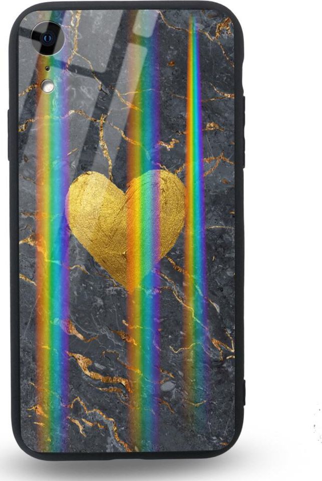 Mojworld Etui na Apple iPhone XR - Rainbow Case - Black/Gold granite heart 1