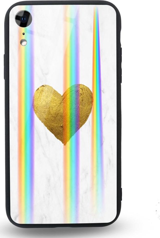 Mojworld Etui na Apple iPhone XR - Rainbow Case - White marble golden heart 1