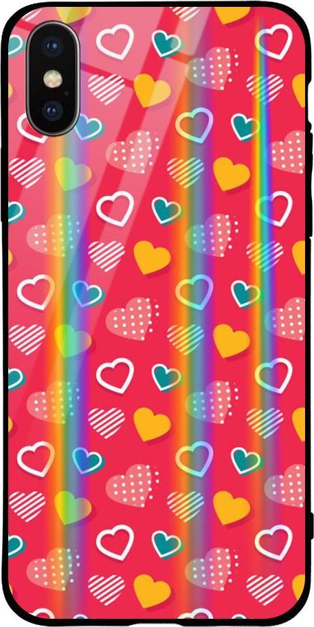 Mojworld Etui na Apple iPhone XS Max - Rainbow Case - Lovely hearts - Red background 1