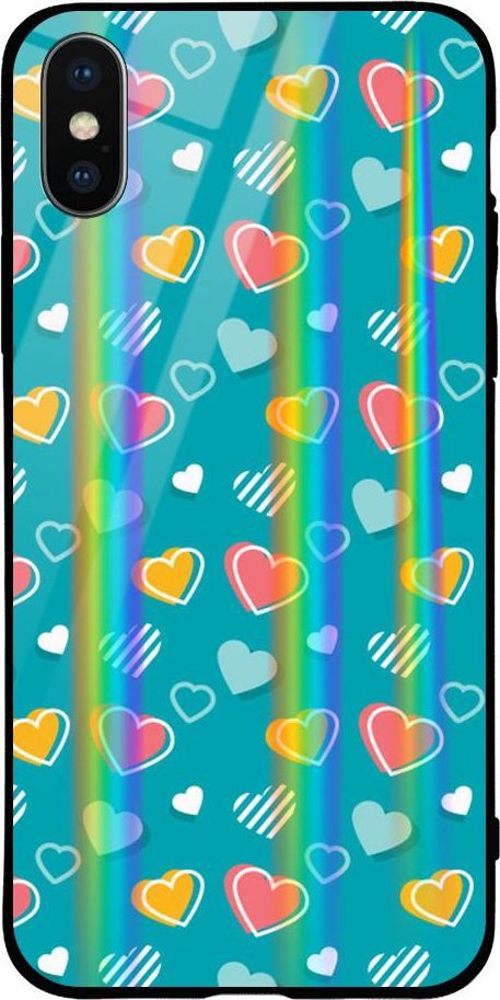 Mojworld Etui na Apple iPhone XS Max - Rainbow Case - Lovely hearts - Blue background 1