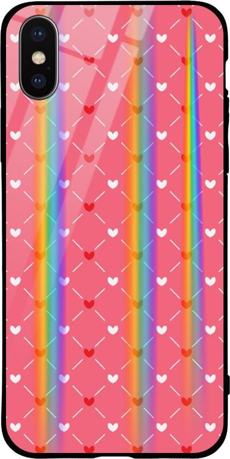Mojworld Etui na Apple iPhone XS Max - Rainbow Case - Small red hearts - pink background 1