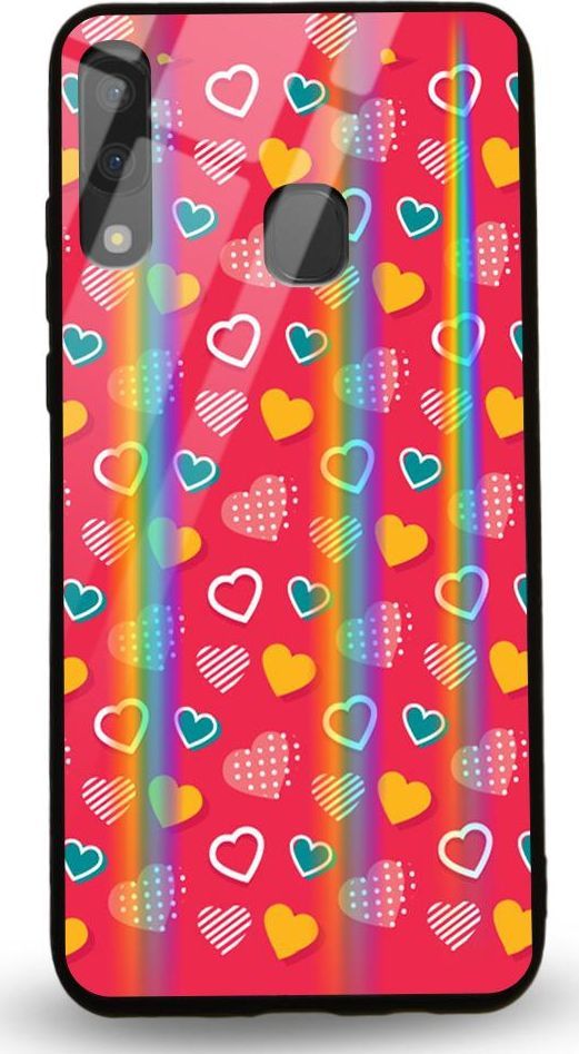 Mojworld Etui na Samsung A20E - Rainbow Case - Lovely hearts - Red background 1