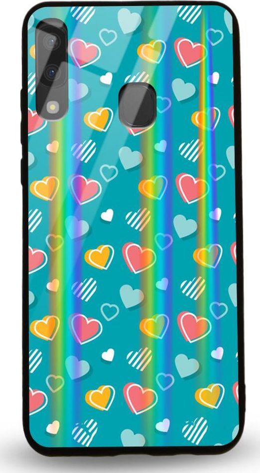 Mojworld Etui na Samsung A20E - Rainbow Case - Lovely hearts - Blue background 1