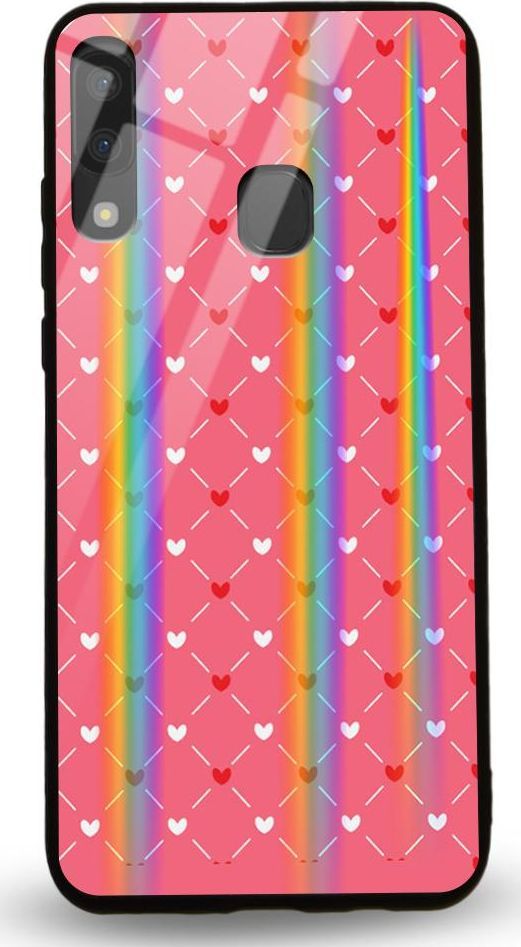 Mojworld Etui na Samsung A20E - Rainbow Case - Small red hearts - pink background 1