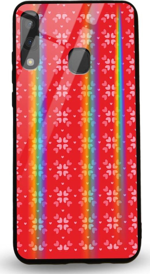 Mojworld Etui na Samsung A20E - Rainbow Case - Small red hearts - red background 1